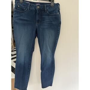 NYDJ Womens 8P  Jeans Alina Legging Straight Leg High Waist Dark Wash Frayed Hem